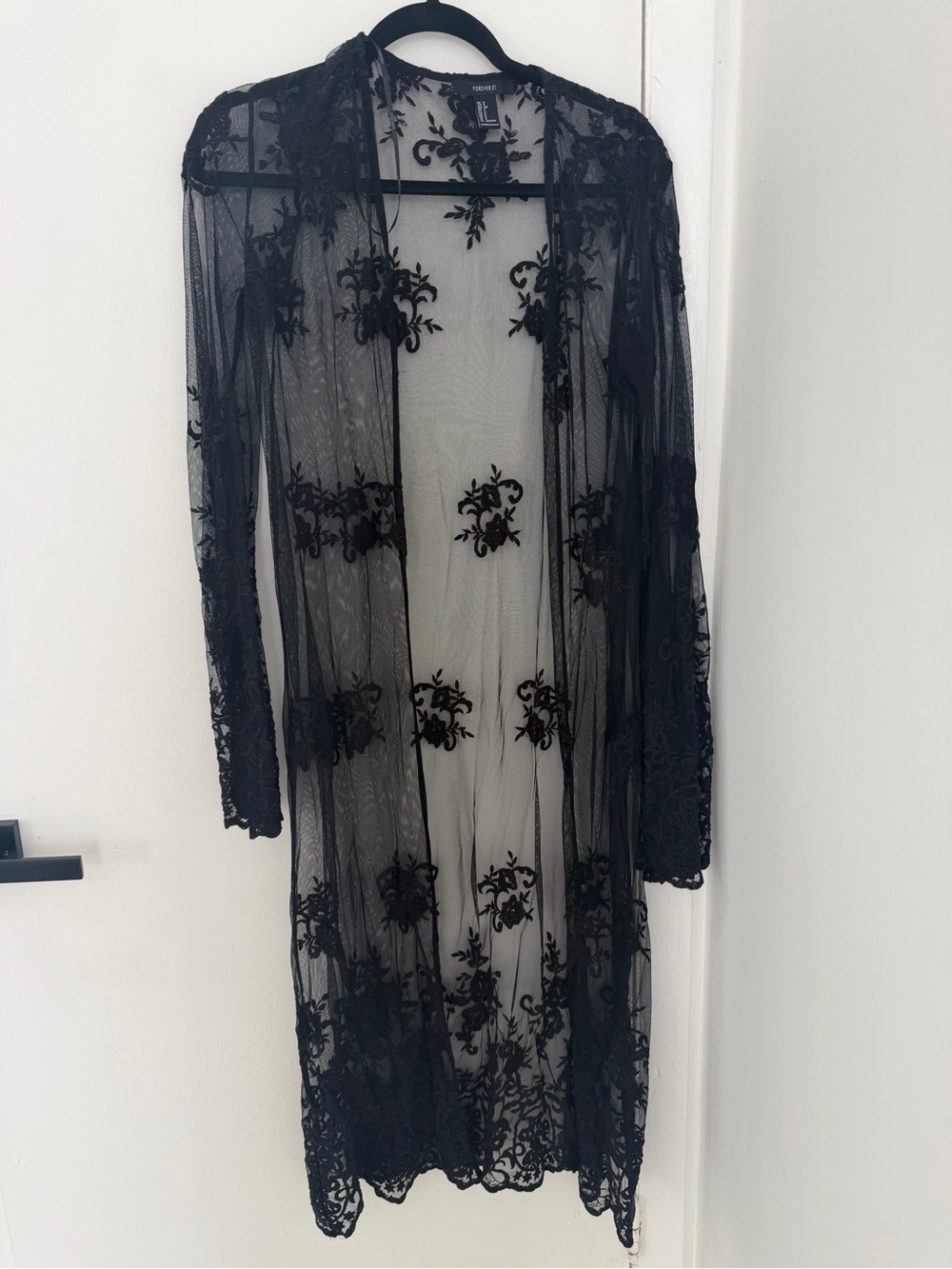 Forever 21 Black Sheer Lace Floral Duster Coverup